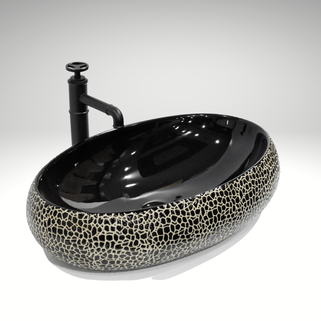InArt black ceramic table top wash basin DW121, 60x40cm designer counter basin for modern bathrooms