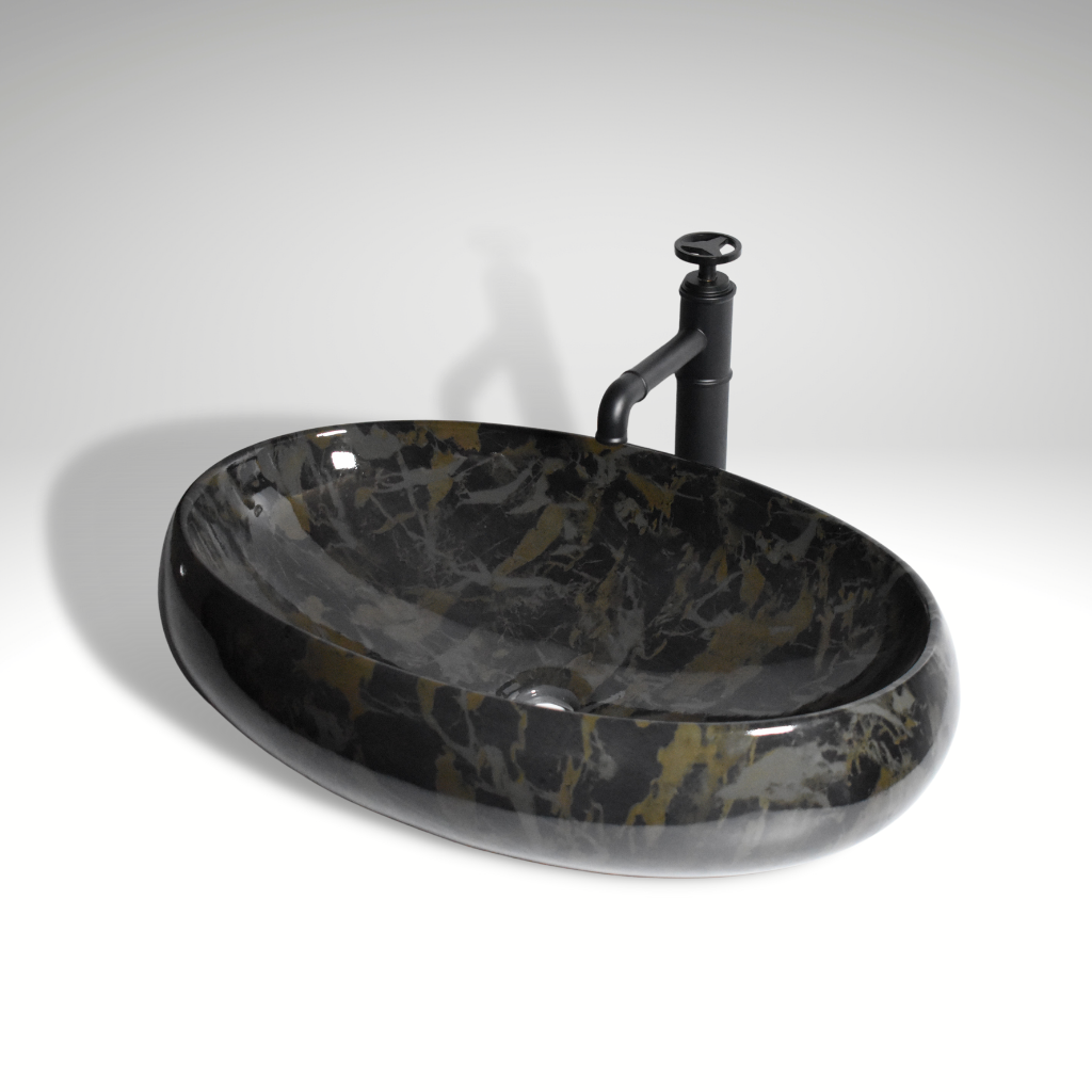 InArt green ceramic table top wash basin 60x40cm designer counter basin main product view