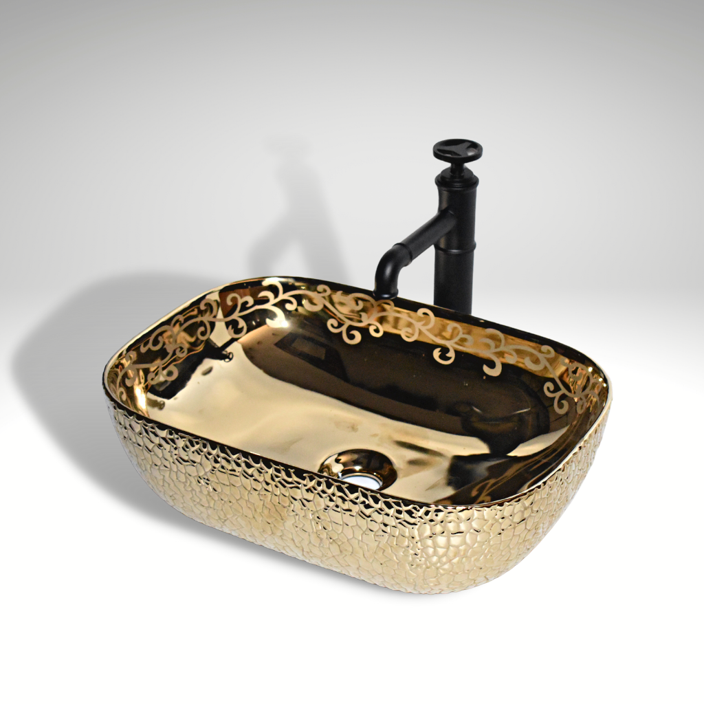 InArt Ceramic Counter or Table Top Wash Basin 45x32 CM Golden - InArt-Studio