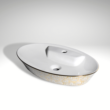 table top or counter top wash basin oval shape in gold color