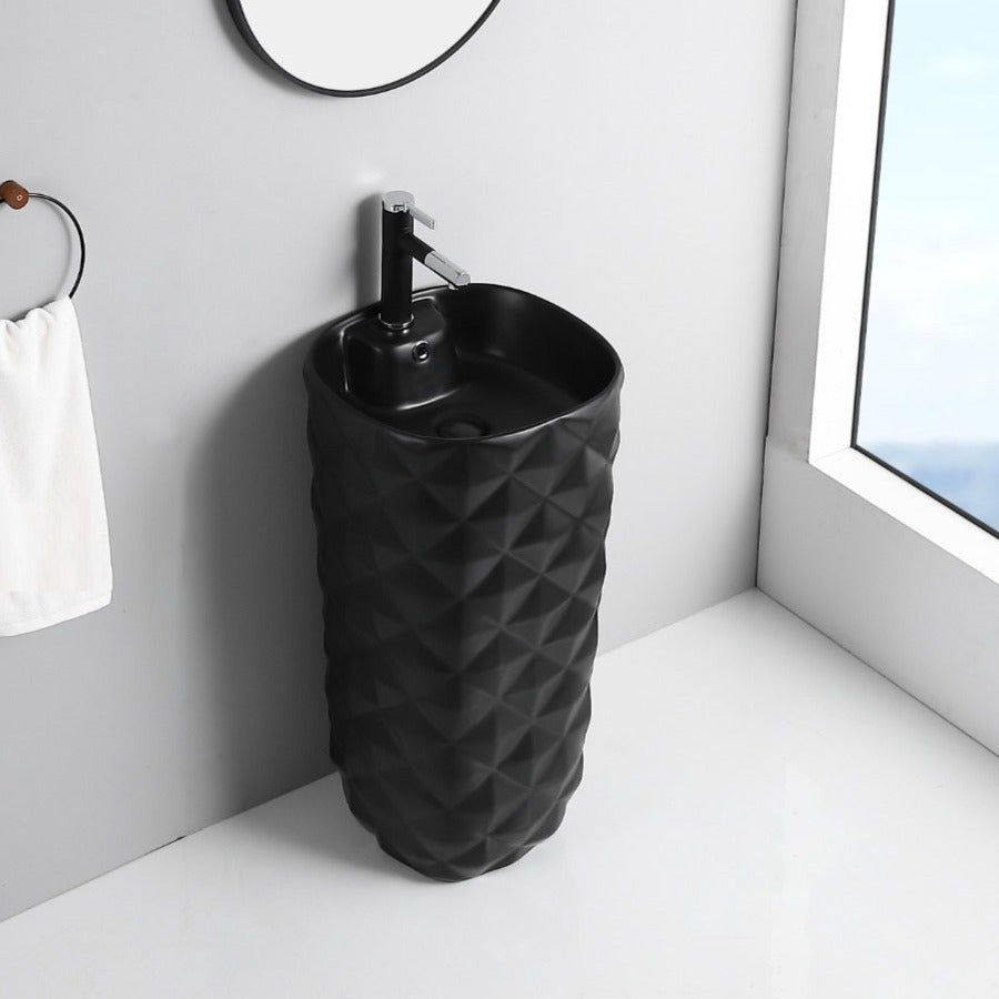 InArt Ceramic Pedestal Free Standing Square Wash Basin Black Matt 40x40 CM - InArt-Studio