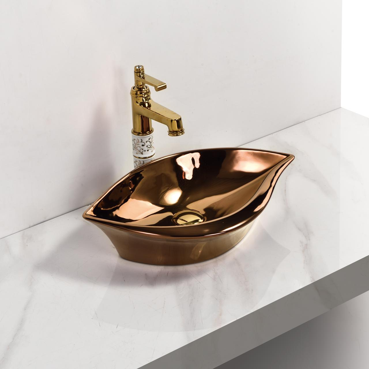 InArt Ceramic Counter or Table Top Wash Basin Rose Gold Color 50 x 32.5 CM - InArt-Studio
