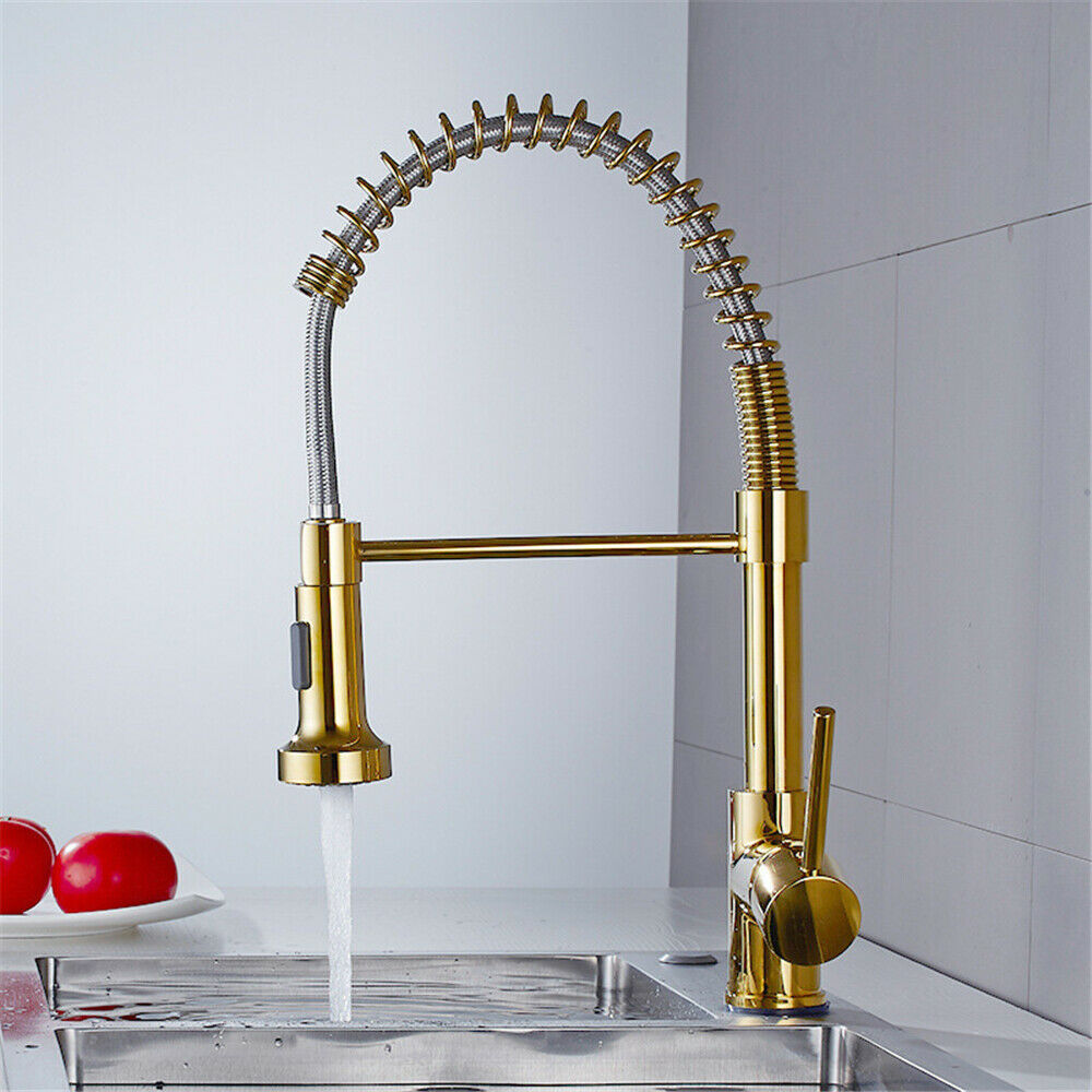 InArt Single Lever Kitchen Sink Mixer 360° Pull-Down Sprayer Kitchen Faucet with Multi-Function Spray Head, Gold Finish - InArt-Studio